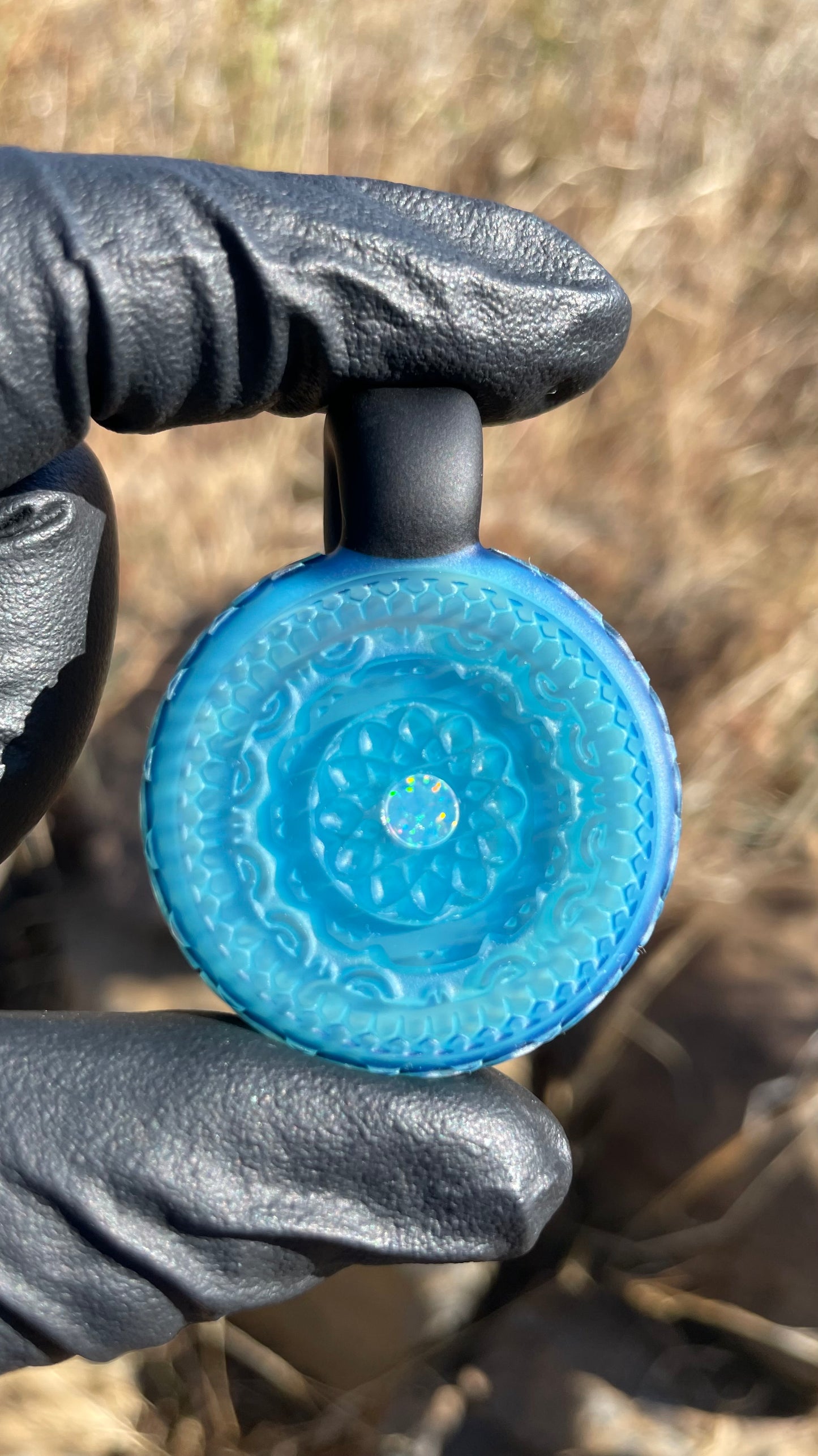 Carved Glass Pendant with Opal