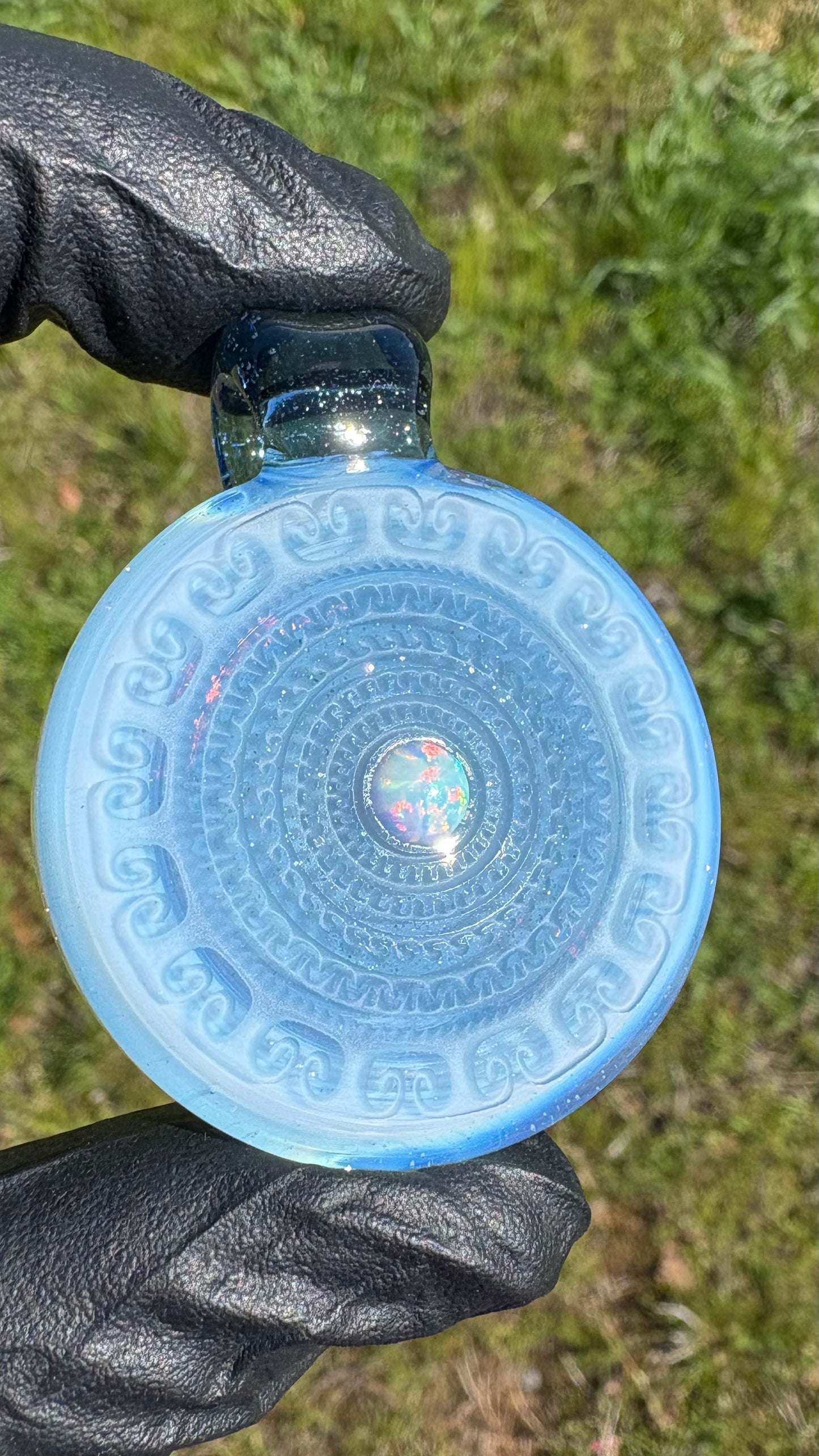 Carved Glass Pendant with Opal