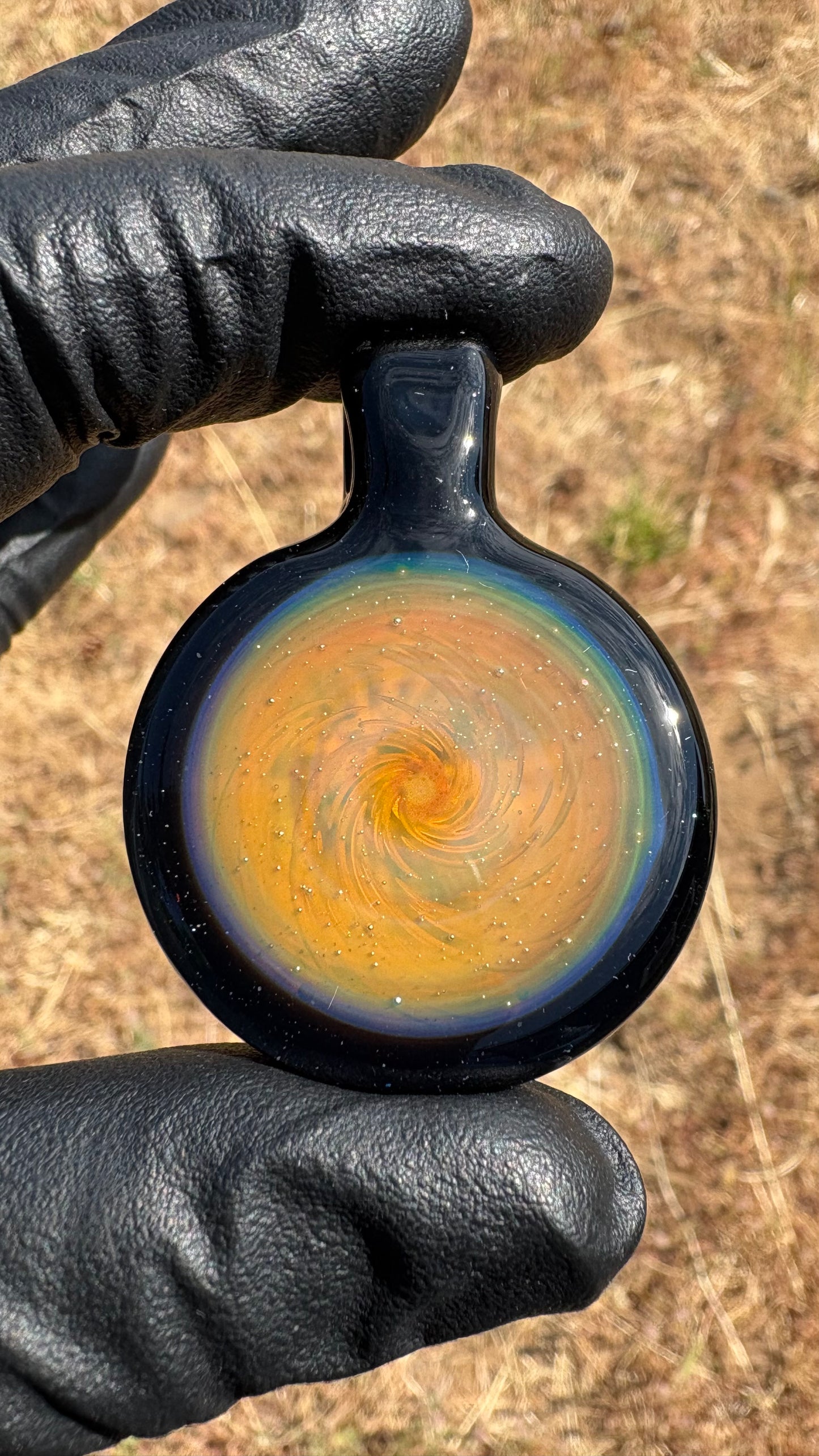 Carved Glass Galaxy Silver Fume Pendant