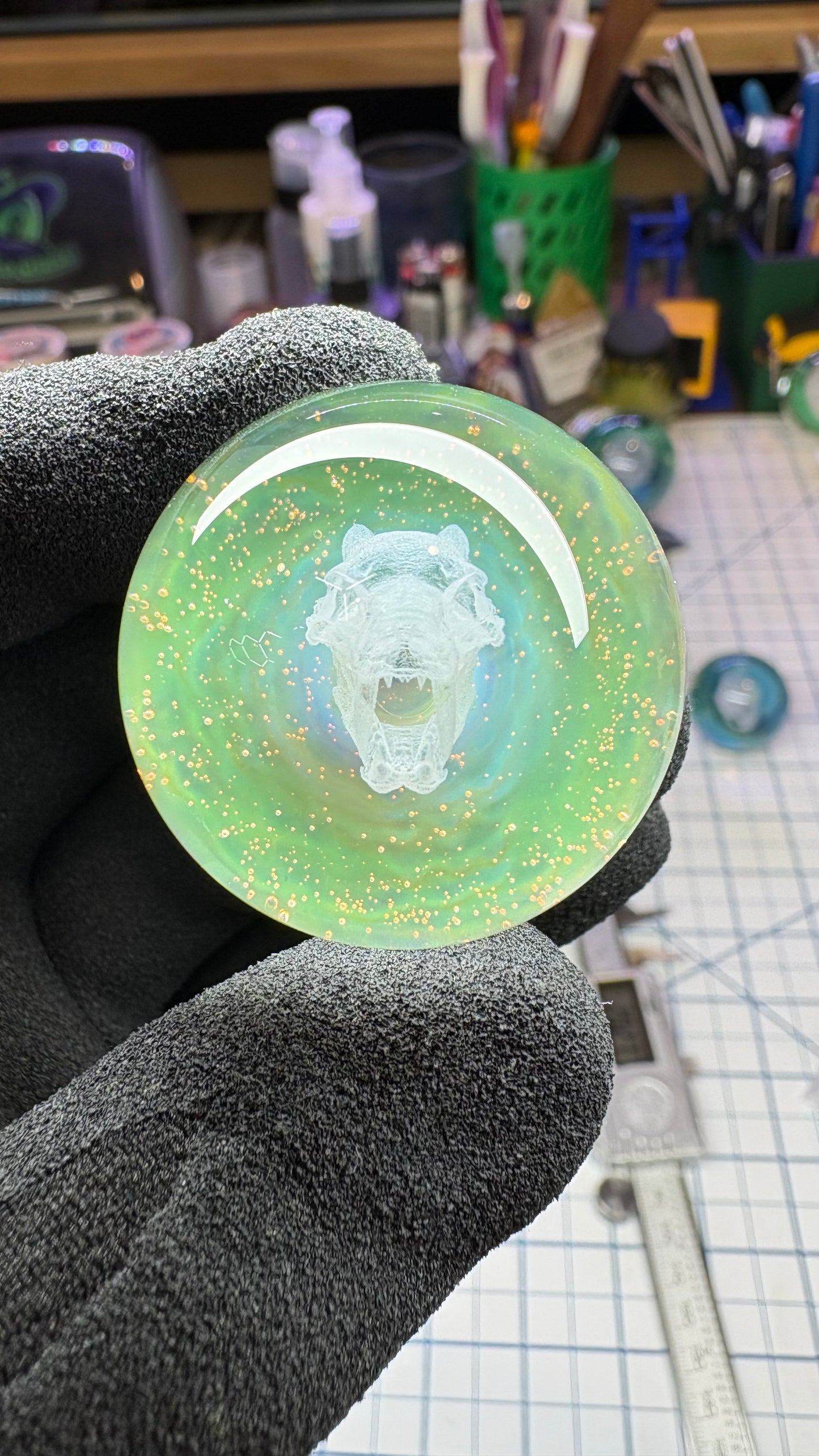 Saber Tooth Skull Cosmic Object #2 w/ Crushed Opal (33mm/1.2")
