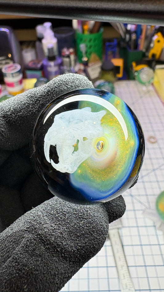 Saber Tooth Skull Cosmic Object #3  w/ Crushed Opal (34.5mm/1.35")