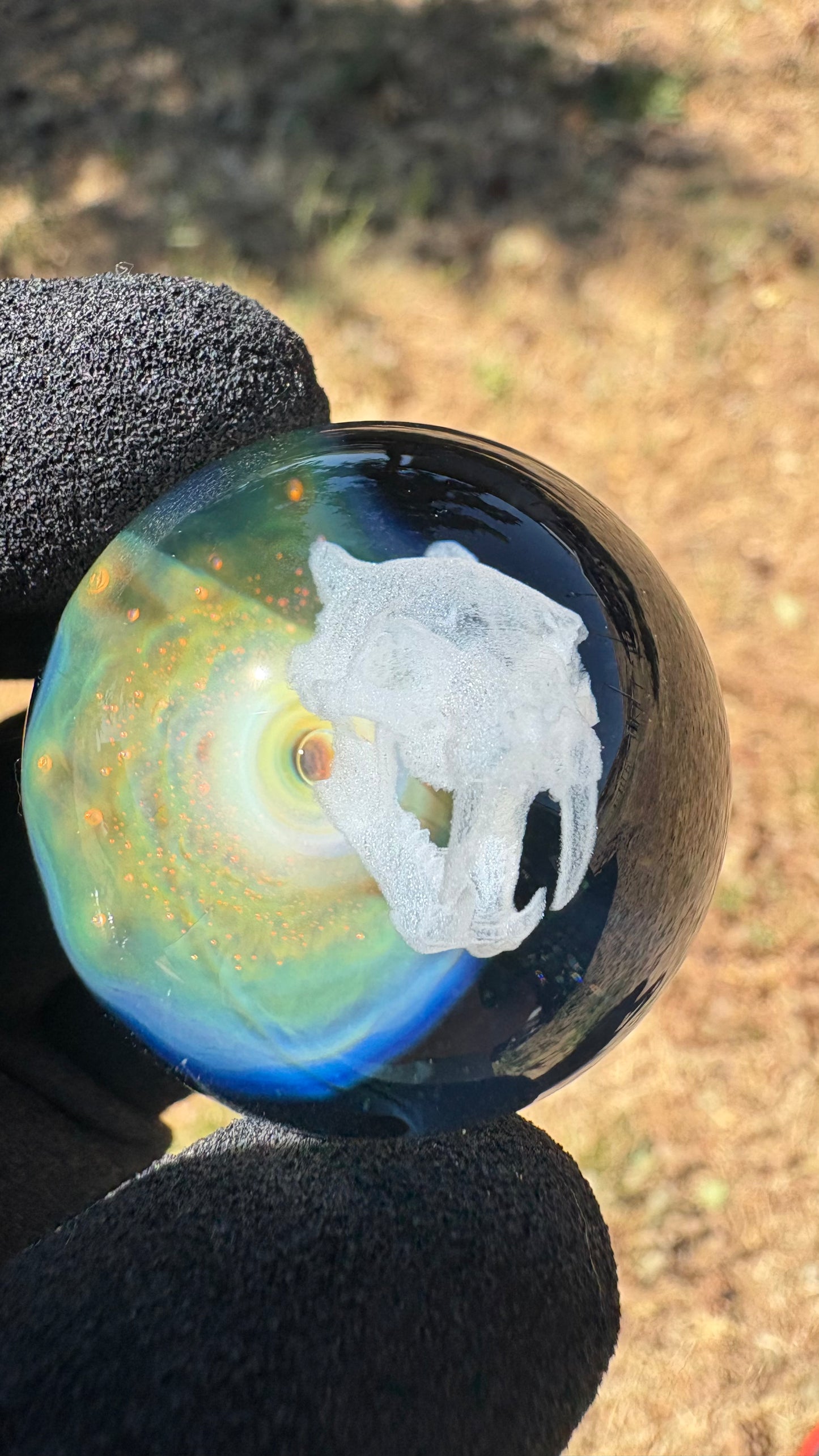 Saber Tooth Skull Cosmic Object #3  w/ Crushed Opal (34.5mm/1.35")