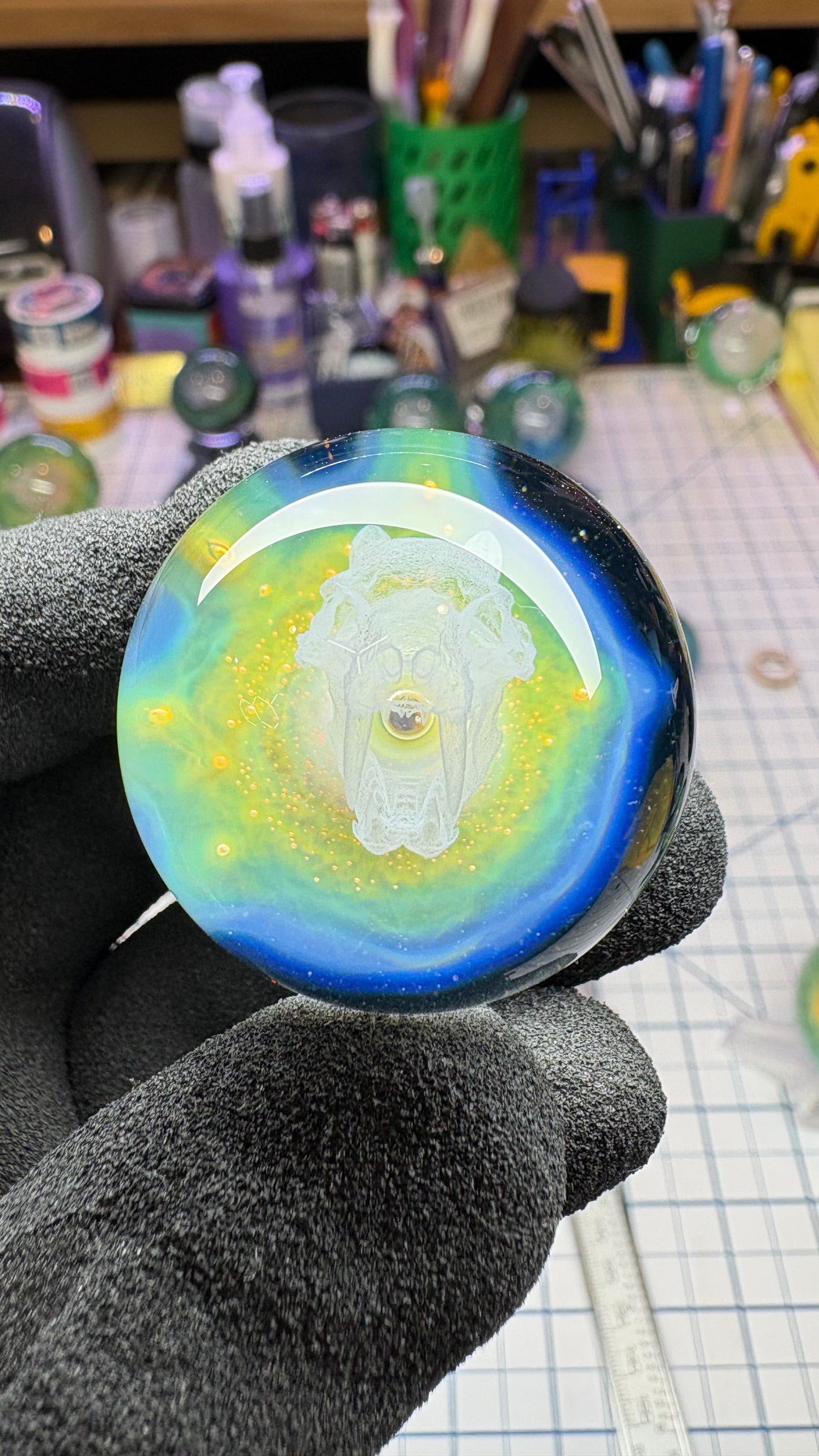 Saber Tooth Skull Cosmic Object #3  w/ Crushed Opal (34.5mm/1.35")