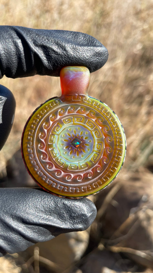 Carved Glass Pendant with Opal