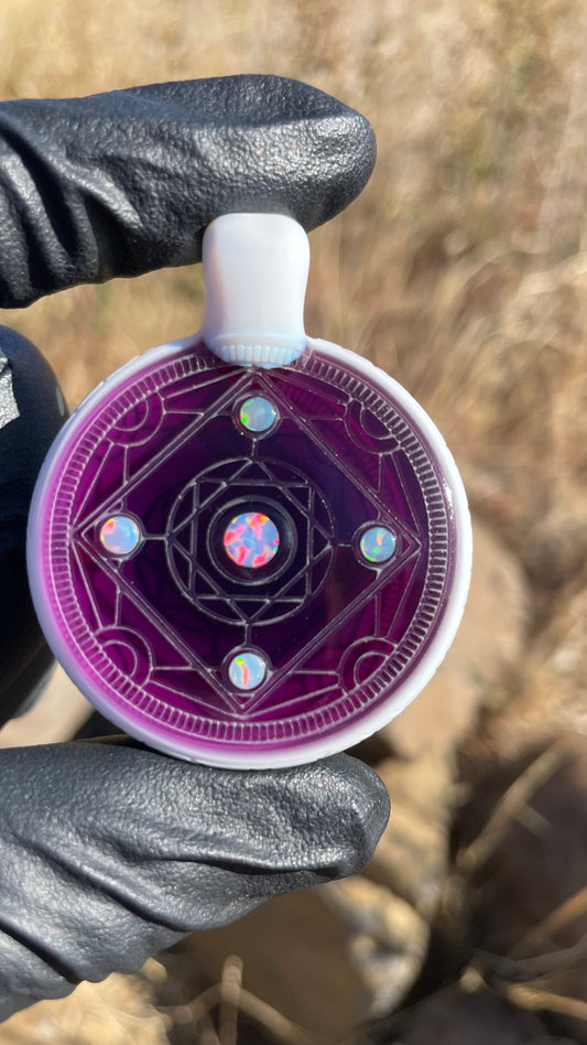 Carved Glass Pendant with Opals