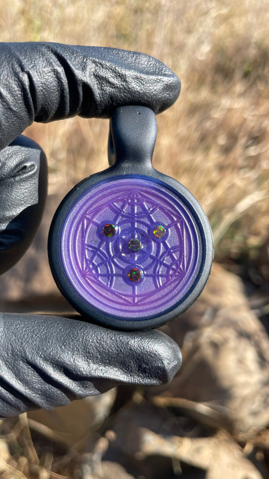 Carved Glass Pendant with Opals