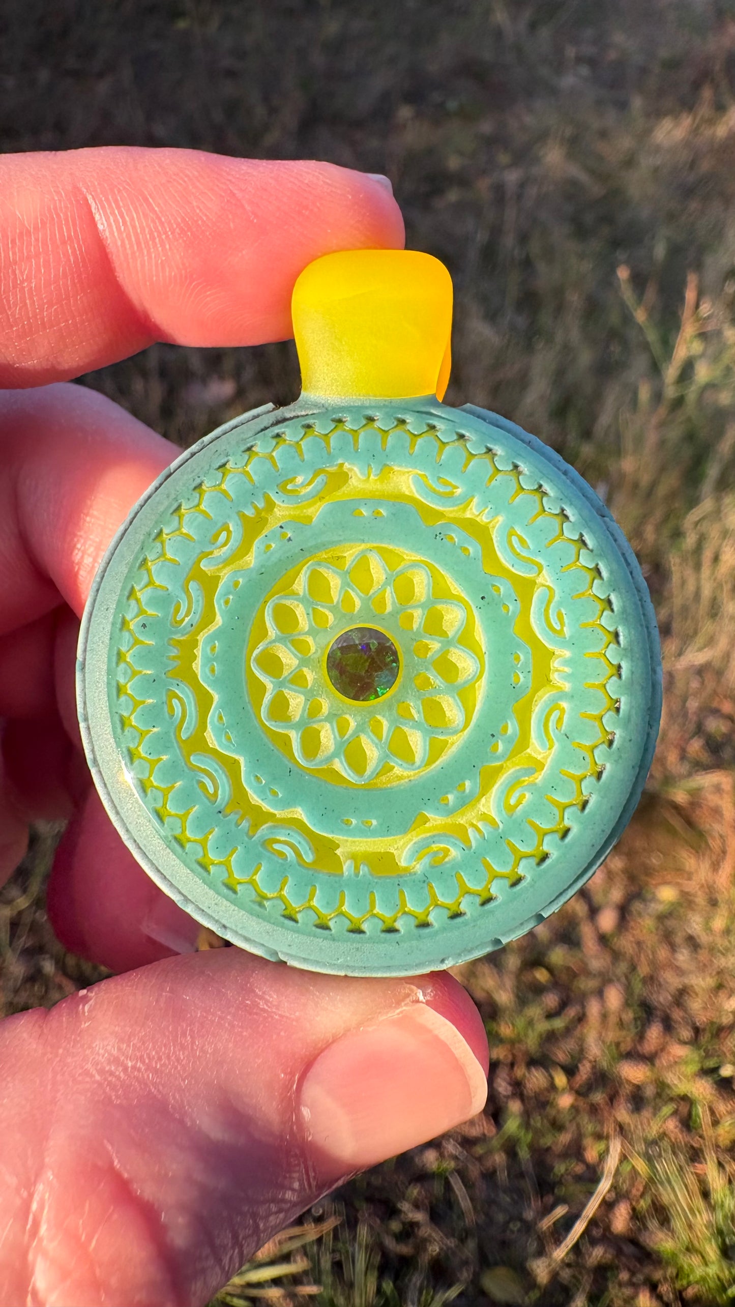 Carved Glass Pendant with Opal