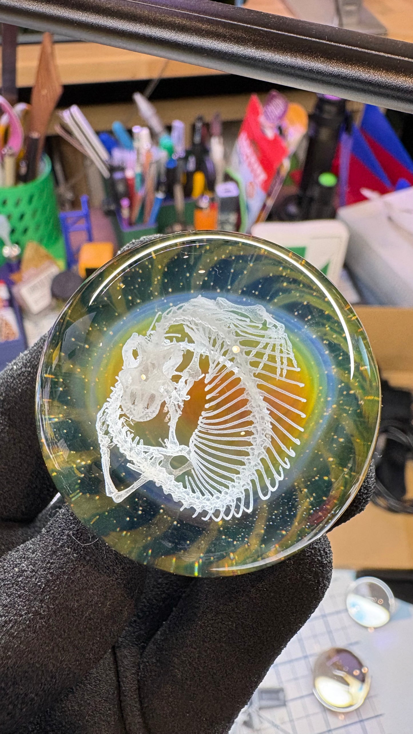Heloderma Horridum Skeleton #2 with Crushed Opal Backing - Cosmic Object (45mm/1.7")