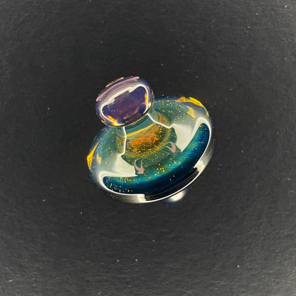 Silver Fumed Cosmic Flat Cap - Dense Gold Purple & Galaxy