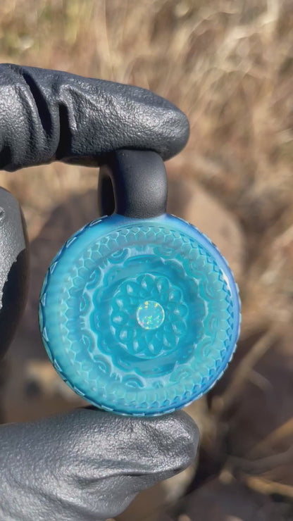 Carved Glass Pendant with Opal