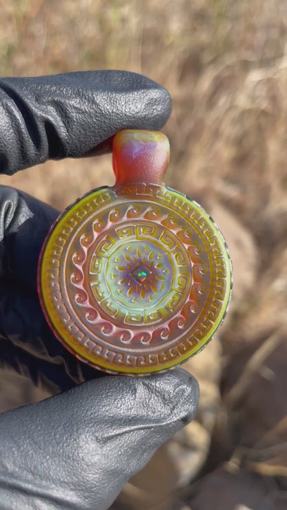 Carved Glass Pendant with Opal
